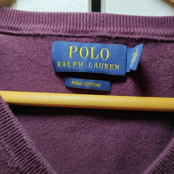 Men's Polo Ralph Lauren Sweater  Burgundy Lightweight Pullover Pima Cotton Large - Picture 3 of 7